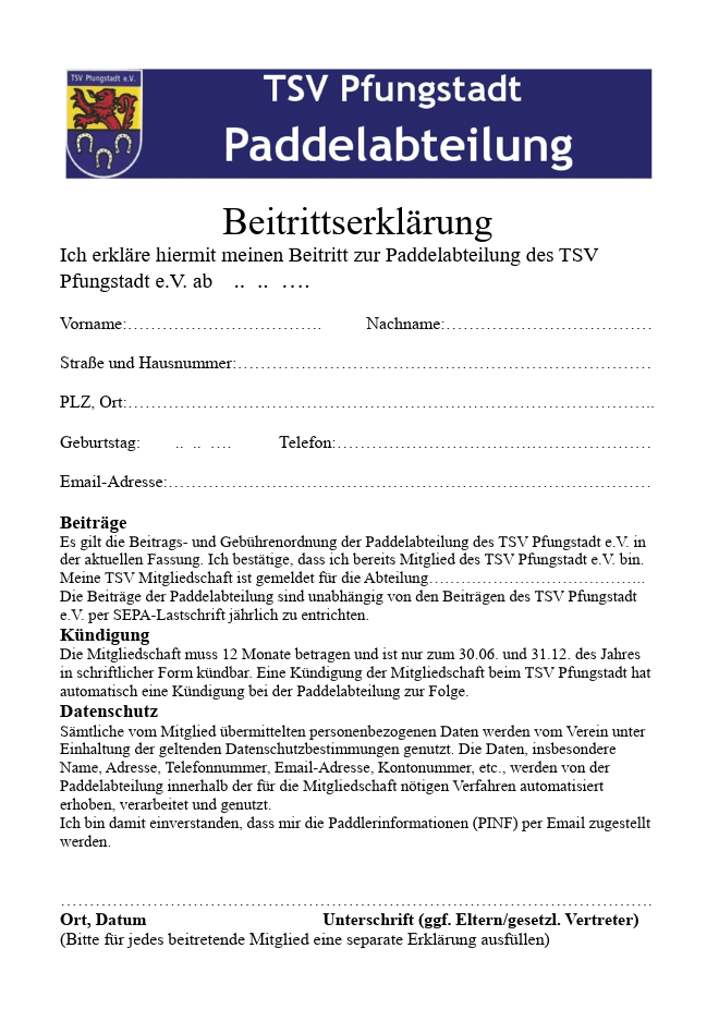 2019 Beitrittserklärung TSV Paddelabteilung mit SEPA Thumbnail